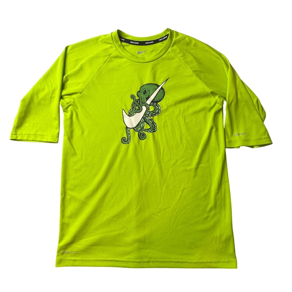 Nike Swim Shirt Boys Large Lime Octopus Dri-FIT Rash Guard UPF 40+ NESSC835